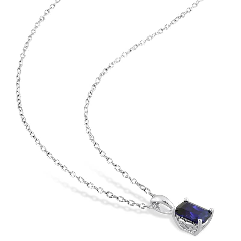 Miadora 4 3/4ct TGW Emerald-Cut & Octagon Created Blue Sapphire Necklace & Earrings Set Sterling Silver