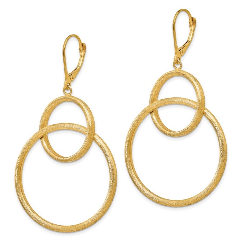 Curata 14k Yellow Gold 59x31mm Scratch Finish Round Dangle Leverback Earrings
