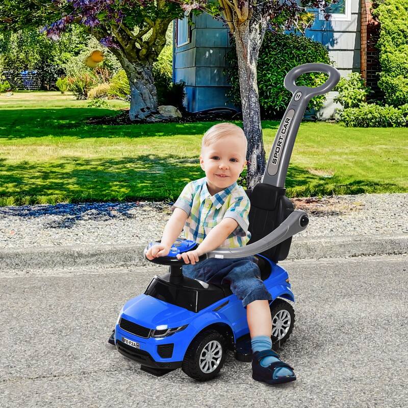 2-in-1 Toddler Push Car with Storage, Guardrail & Real Steering - Blue