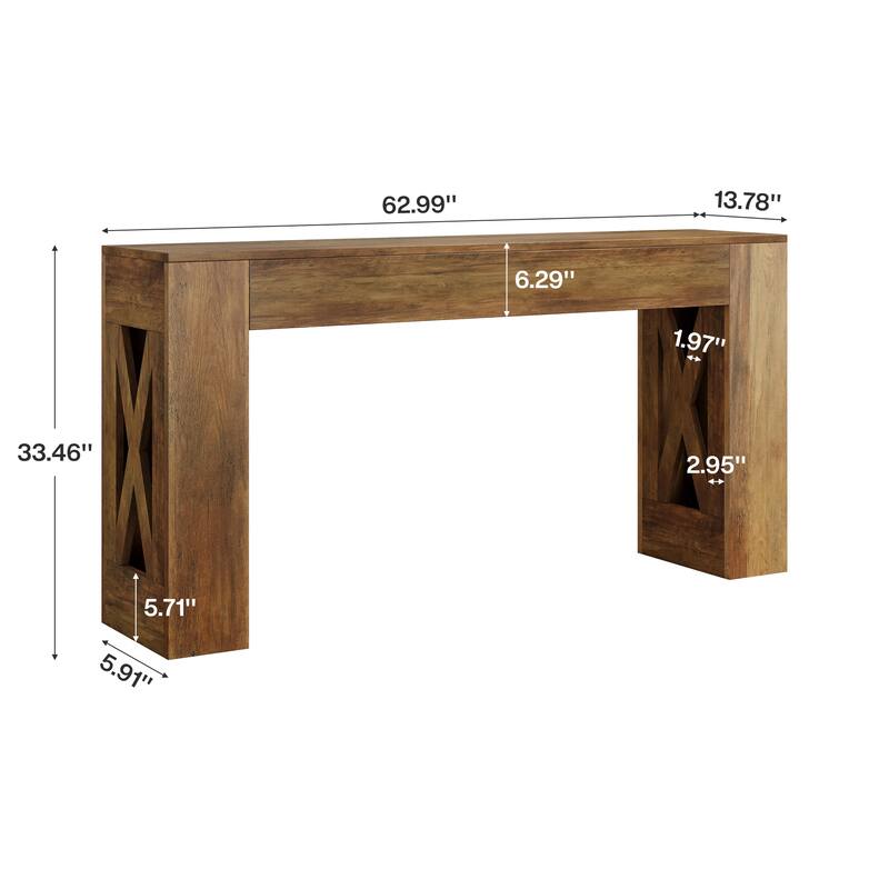63-Inch Long Console Table, Farmhouse Entryway Table with 2 Drawers
