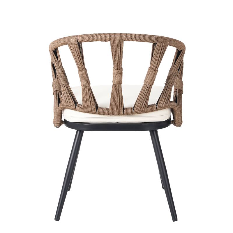 5 Pcs Outdoor Dining Table and Chairs Set, Patio Furniture Sets with PE Rattan Chairs and Rectangular Wood Table