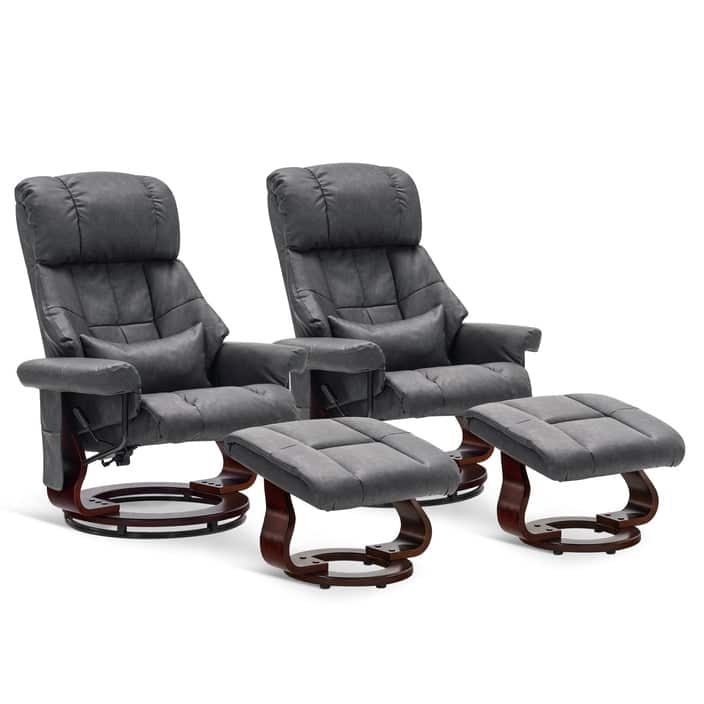 MCombo Set of 2 Recliner Chair with Ottoman Vibration Massag Faux Leather 9068