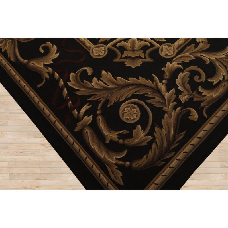 8'9''x12 Hand Woven Wool Chocolate French Aubusson Flatweave Area Rug - 8' 9'' x 12'