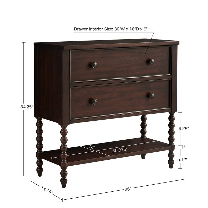 Roomfitters Beckett Accent Console, Traditional Wood Hallway Unit with Storage and Lower Shelf