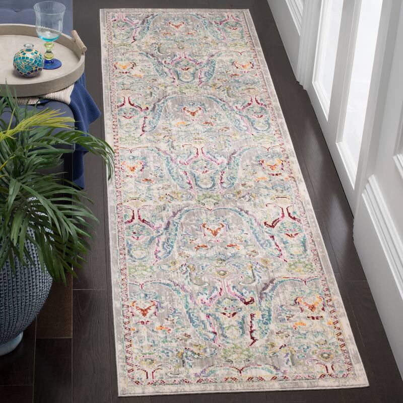 SAFAVIEH Mystique Cenka Watercolor Oriental Polyester Rug - 2'3" x 8' Runner - Grey/Light Blue
