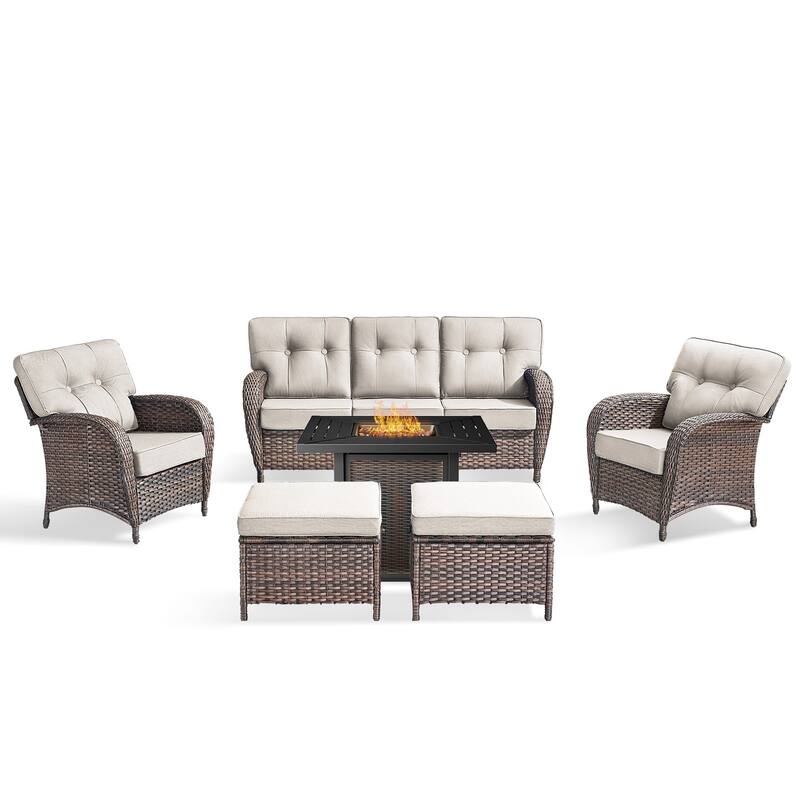 Pocassy Outdoor 30 In Fire Table with Sofa Patio Swivel Chair Set
