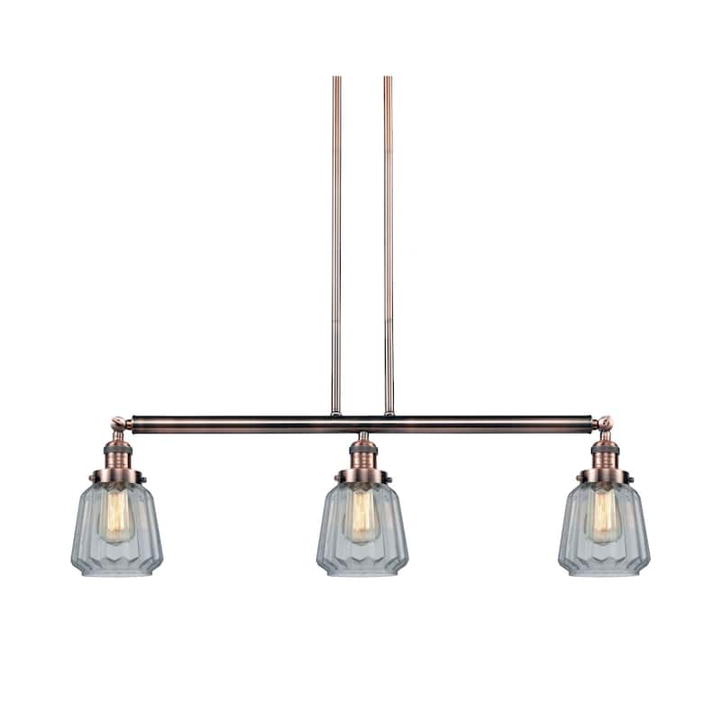 Innovations Lighting Chatham 3 Light 39" Wide Linear Chandelier - Antique Copper / Clear