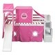 preview thumbnail 5 of 36, Playhouse Twin Size Bunk Bed with Slide Pink Tent and Tower, Pink