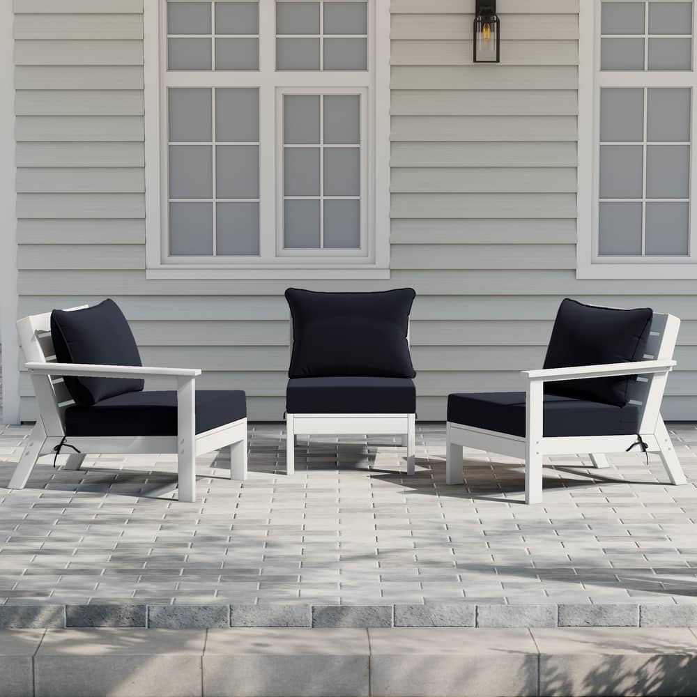Birchwood All Weather HDPE Outdoor Patio Deep Seating White Sofa With Cushions (3-Piece)
