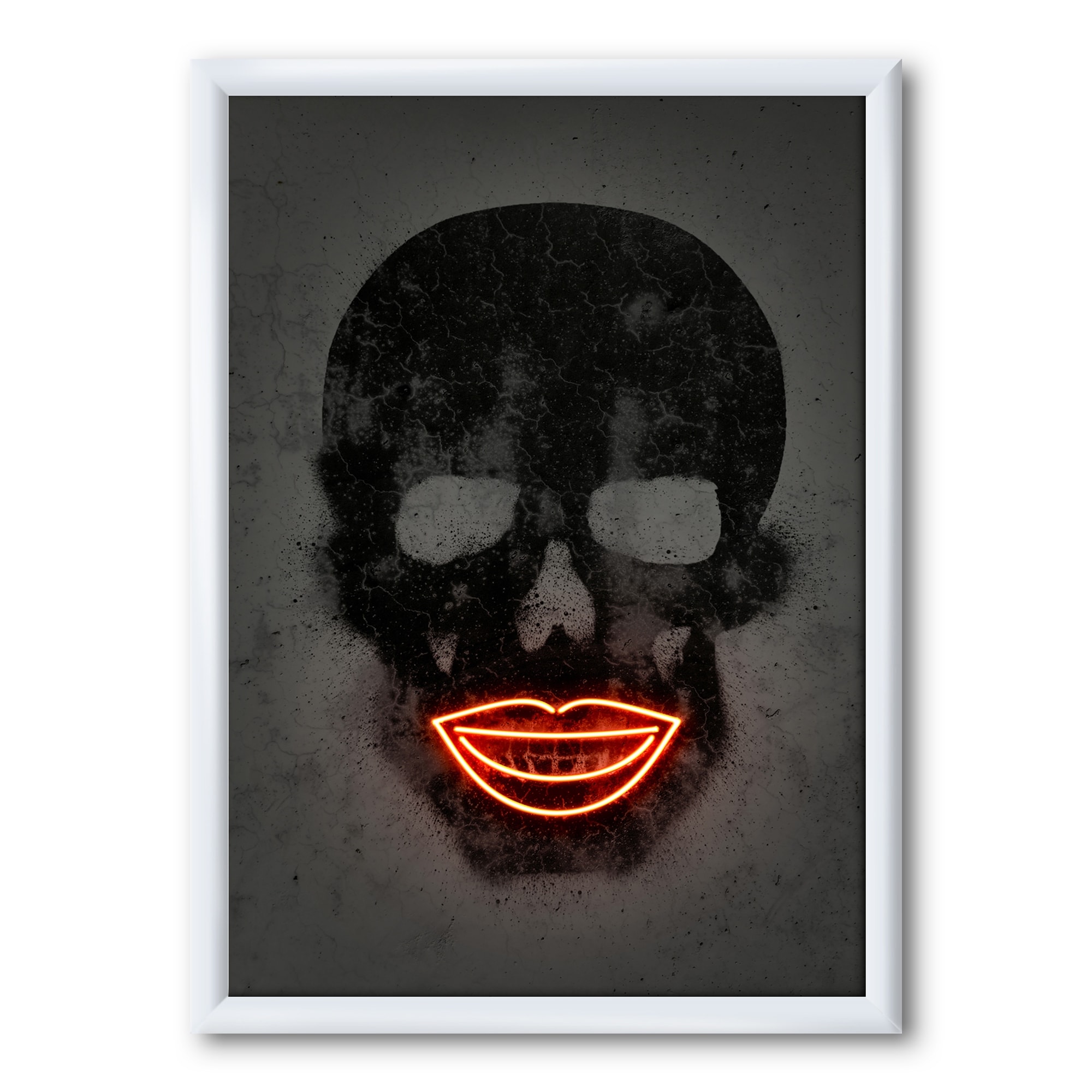 Designart Smiling Red Lips Neon Skull Modern Contemporary Framed Art Print Overstock 30232220