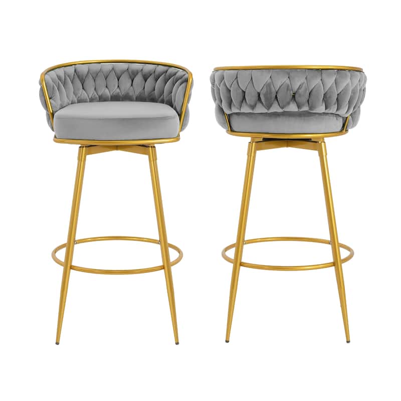 Swivel Bar Stools Set of 2 31 Inch Upholstered Gold Legs Footrest