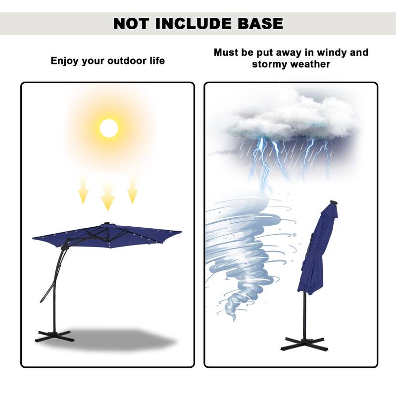 Clihome 10ft Outdoor Patio Cantilever Umbrella with LED Lights