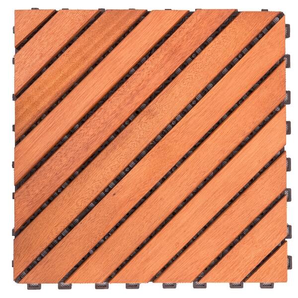 1 ft. W x 1 ft. L Patio 12-Diagonal Slat Eucalyptus Interlocking Wooden Deck Tile in Brown(Set of 10)