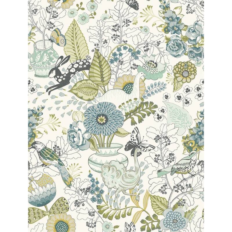 Flowers Adams Multicolor Fauna Wallpaper - Green