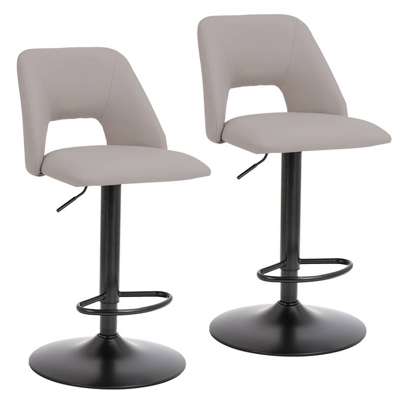 Modern Faux Leather and Metal Adjustable Height Stool, Set of 2