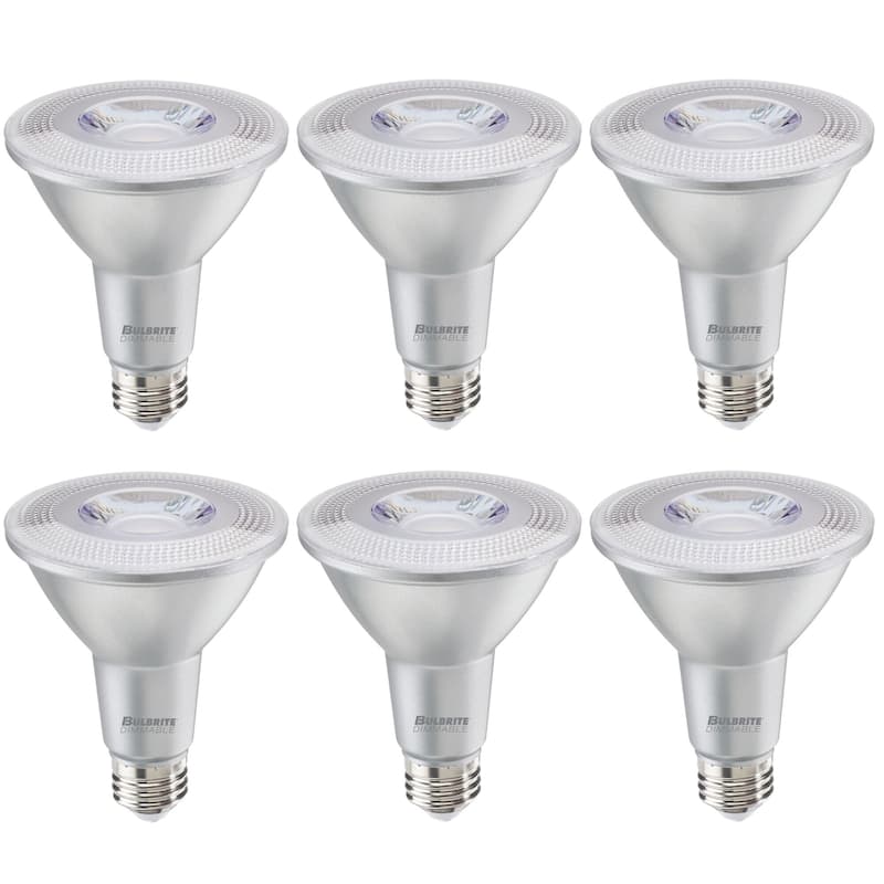 Bulbrite Pack of (6) 10 Watt Dimmable Flood Medium (E26) LED Bulb - Flood PAR30LN - 800 Lumens, 3000K, and 80 CRI