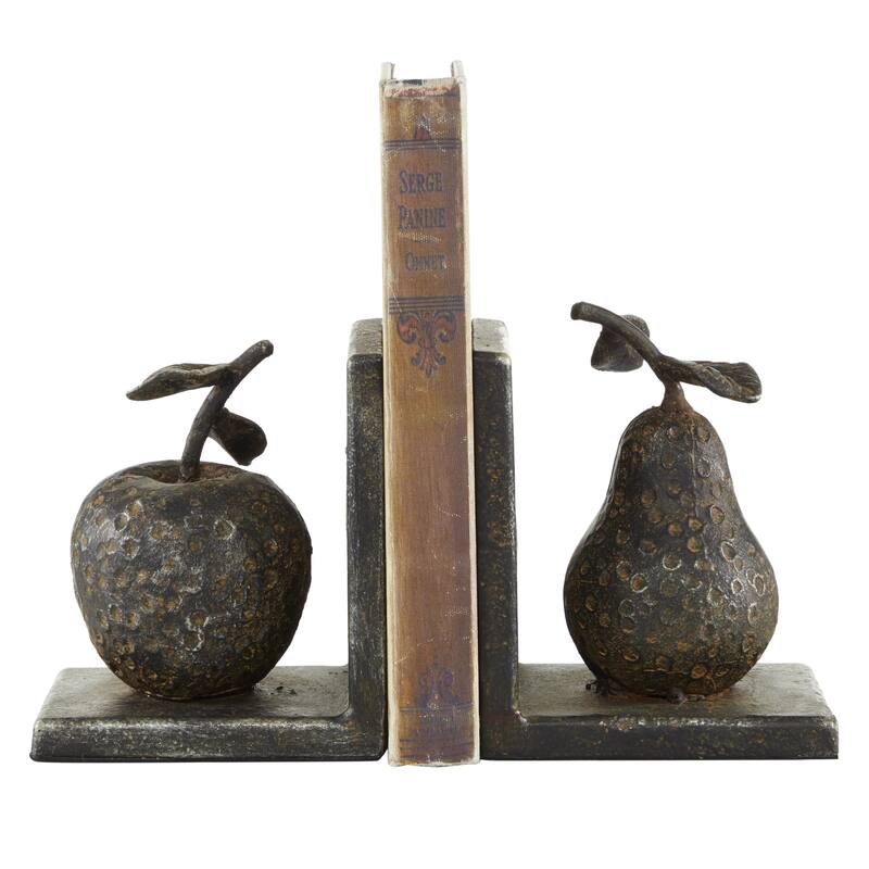 Metal Fruit Apple and Pear Decorative Bookends - Set of 2 Gray - Roche River Decor - Gray