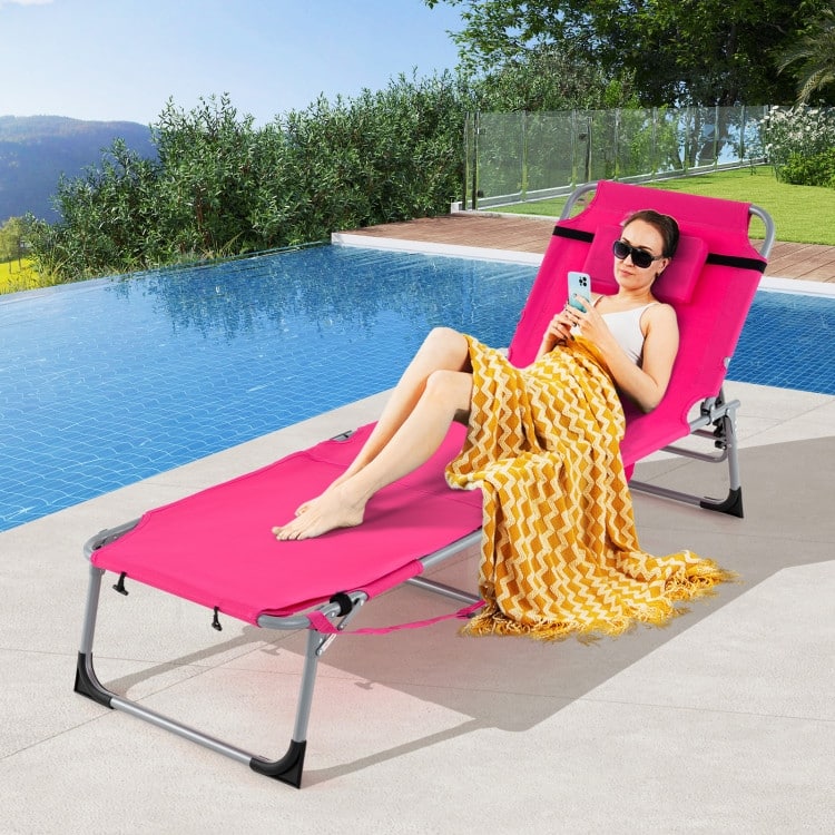 5-Position Folding Chaise Lounge Chair with Adjustable Footrest - 60" x 24" x 33"