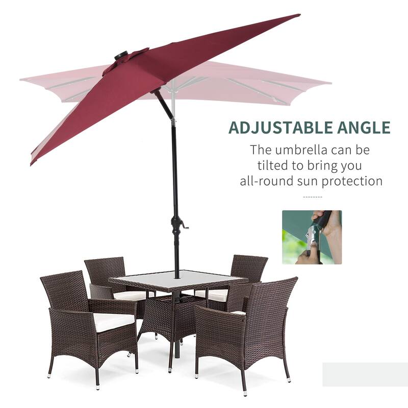 Outsunny 9-ft x 7-ft Square LED Patio Umbrella with Lights for Outdoors, Solar Umbrella