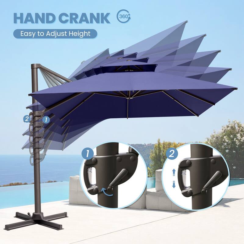 10 x 13 Feet Double Top Rectangular Patio Offset Cantilever Umbrella Aluminum with Crank
