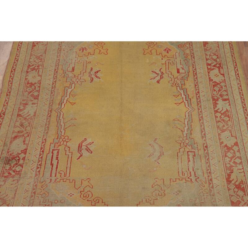 Pre-1900 Antique Vegetable Dye Oushak Turkish Handmade Wool Carpet - 6'9" x 9'6"