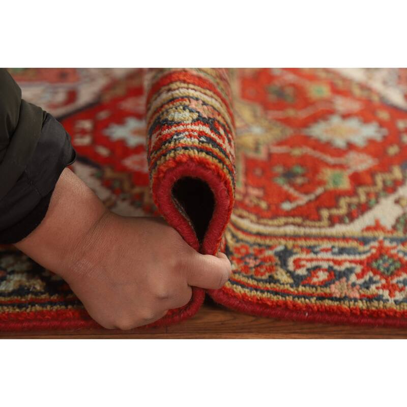 Hand Knotted Oriental 100% Wool Carpet Traditional Medallion Red Heriz (serapi) Area Rug - 3' 0'' X 2' 0''