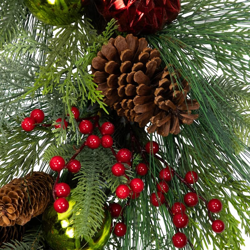 Berries Pinecones Ornaments Artificial Christmas Wreath 36" Unlit