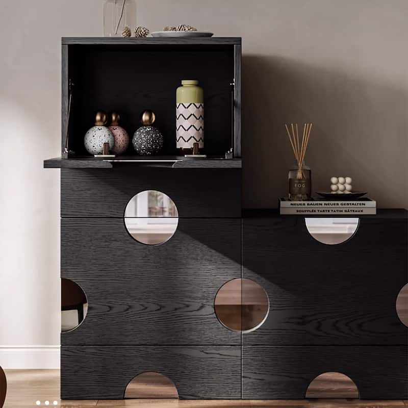 Modern Black freely combinable TV cabinet with storage, Solid Wood, Night Stands & Cabinets, 1-4 Pieces for Optional
