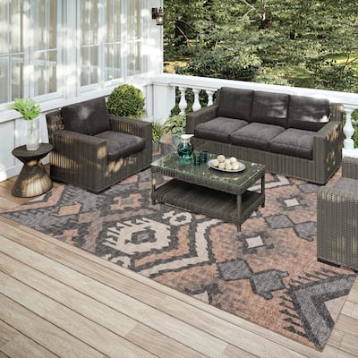 Indoor/ Outdoor Addison Yuma Southwest Ikat Washable Area Rug