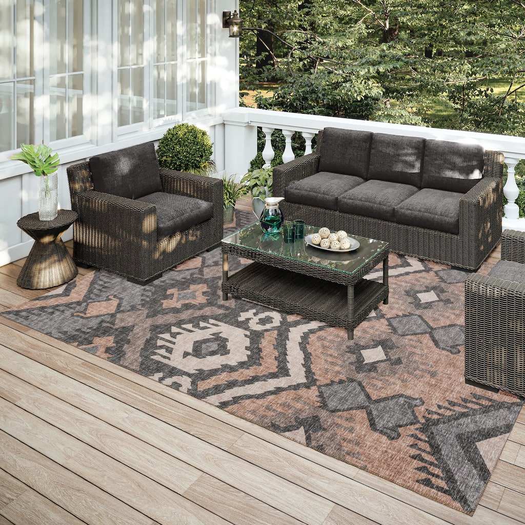 Indoor/ Outdoor Addison Yuma Southwest Ikat Washable Area Rug