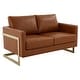 preview thumbnail 20 of 29, LeisureMod Lincoln Modern Upholstered Leather Loveseat with Gold Frame - 55" Cognac Tan