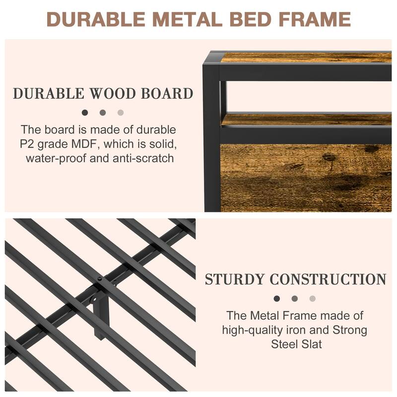 Bed Frame with Charging Station No Box Spring Needed