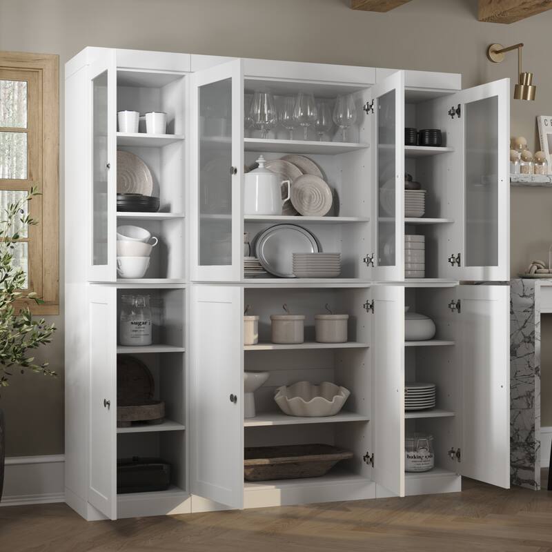 Palace Imports 100% Solid Wood 65" Pantry Cabinet with Frosted Glass, Shaker Doors and Adjustable Shelves