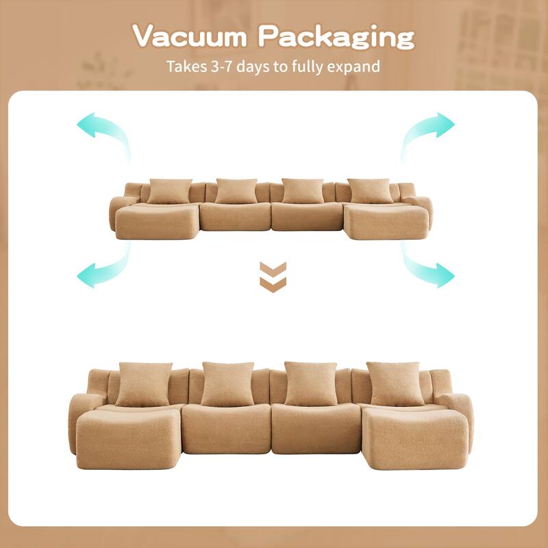 118" Modern U Shaped Modular Sectional Sofa, Boneless Couches for Living Room with Ottoman, 4 Seater Teddy Fabric Couch Sofa Set