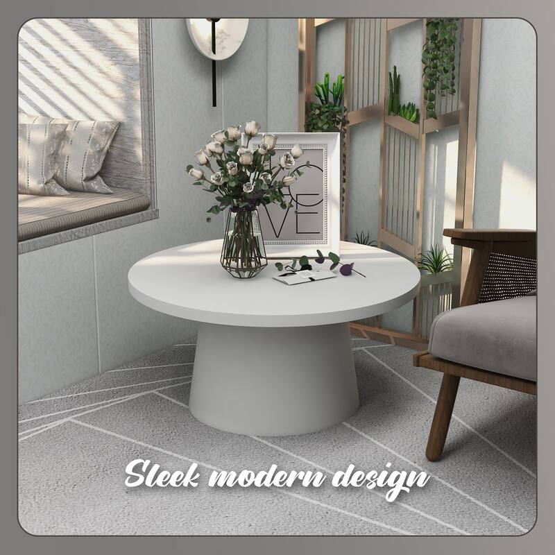 Modern Fiberstone Side Table With Round Tabletop and Pedestal Base