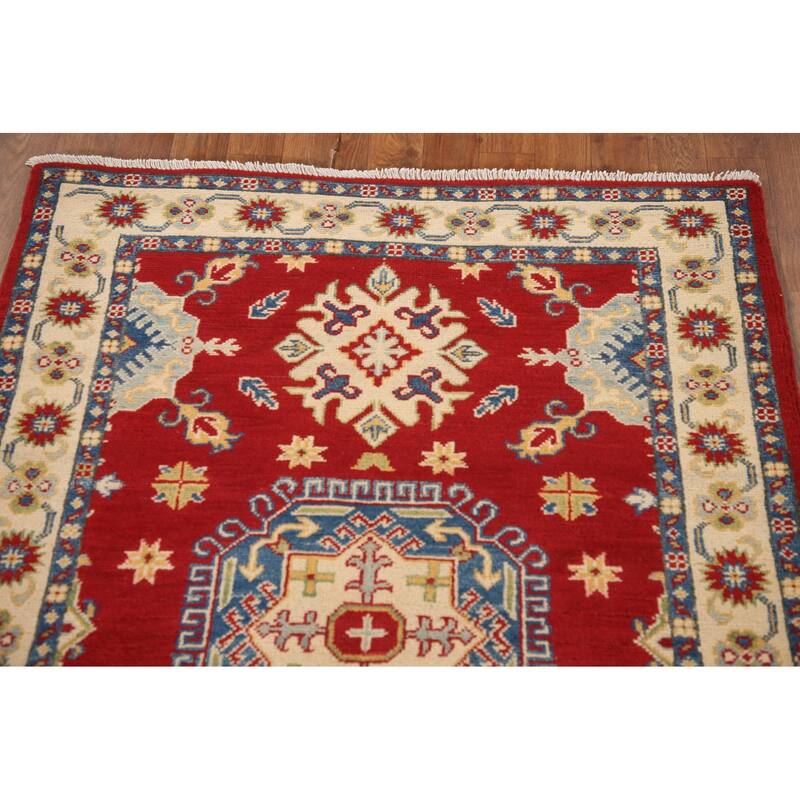Red Kazak Oriental Rug Handmade Wool Carpet - 3'5"x 4'9"