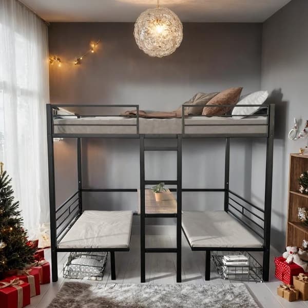 slide 2 of 6, Twin over Twin Bunk Bed, Transformable to Twin Size Loft Bed, Black Black