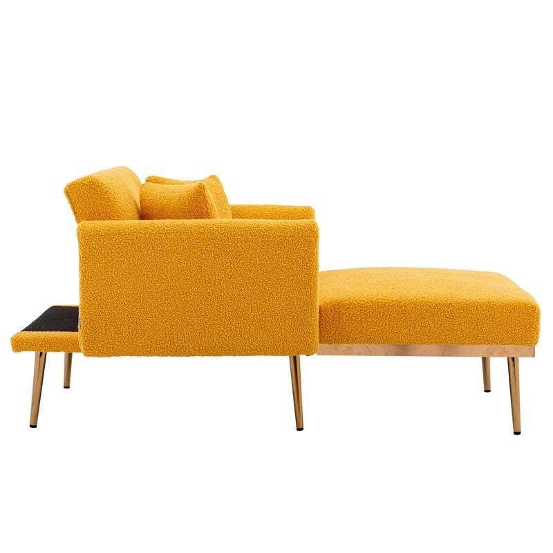 62'' L Chaise Lounge Indoor, Modern Teddy Fabric Sleeper Chair Bed for Living Room, Convertible Lounge Chair with Iron Legs