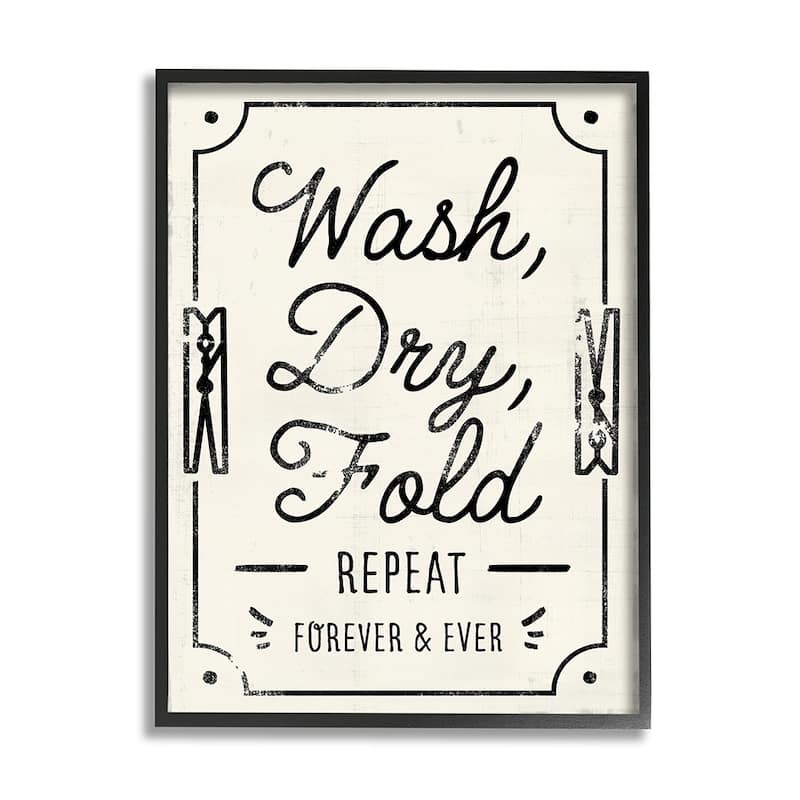 Stupell Charming Retro Laundry Wash Dry Fold Repeat Framed Wall Art - 11 x 14 - Black