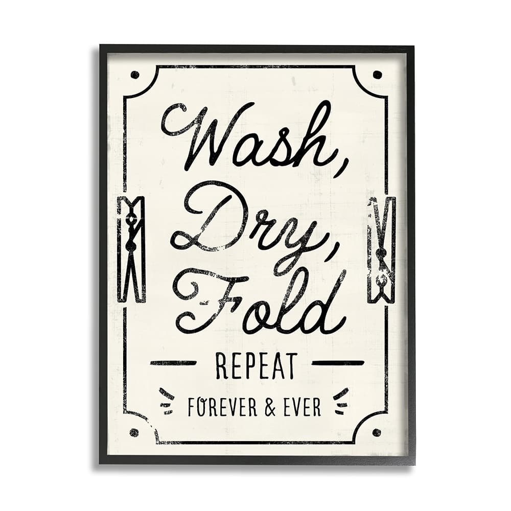 Stupell Charming Retro Laundry Wash Dry Fold Repeat Framed Wall Art