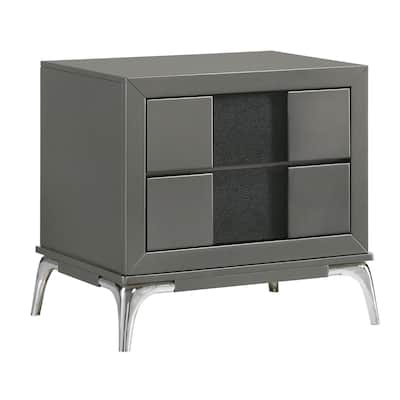 Gray/Chrome 2 Drawer 16.5 in. W Nightstand with Sturdy Hardware and Ample Storage