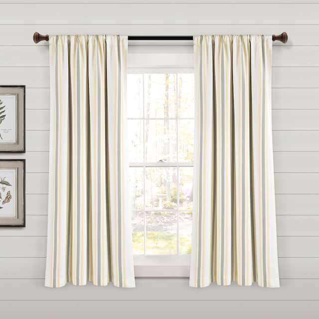 Lush Decor Farmhouse Stripe Yarn Dyed Cotton Window Curtain Panel Pair - 63" x 42" - Yellow/Grey