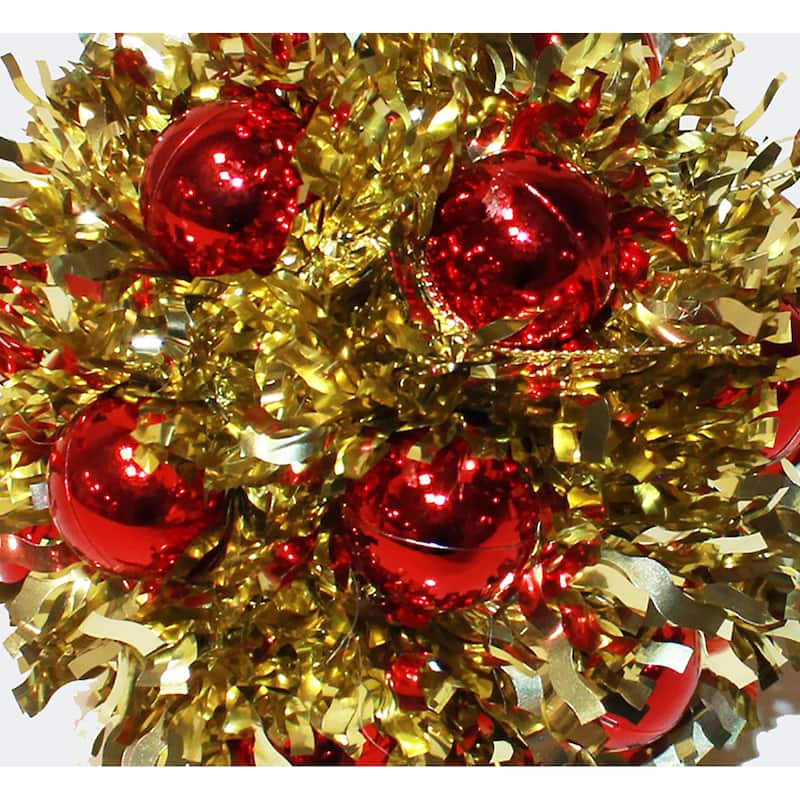 5" Hanging Tinsel Berry Christmas Metalic Ball Ornament, Gold/Red, Set of 3 - 5