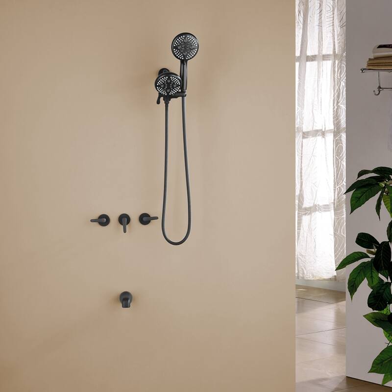 Modland 3-Handle Tub and Shower Faucet Set Dual Head 5-Setting Brass Valve with Alloy Spout