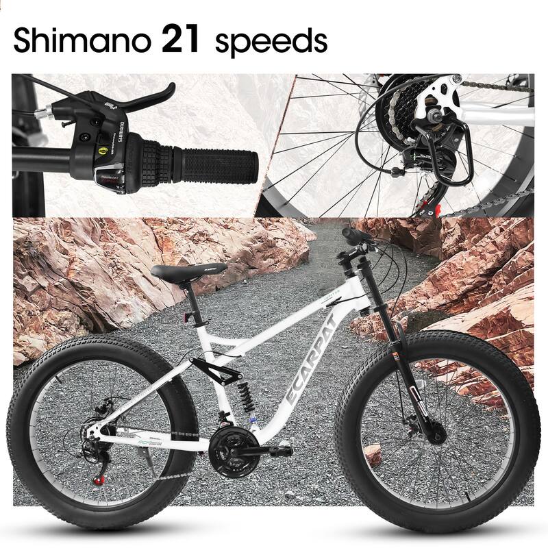 26 inch Mountain Bike,Full-Suspension 21 Speeds Drivetrain with Disc-Brake MTB Bicycle,26*4" Fat tire Bike for Men
