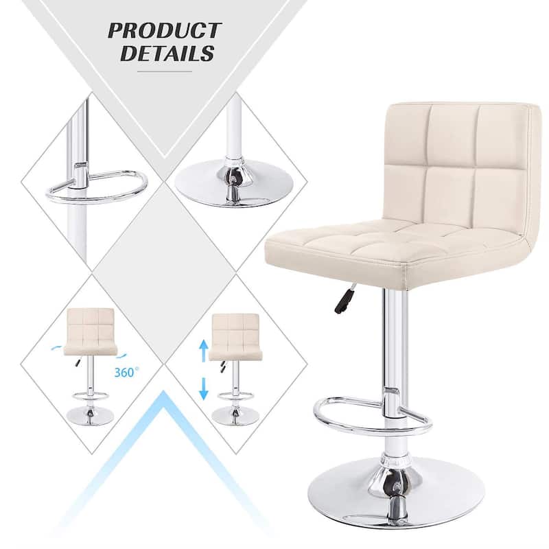 Bar Stools Adjustable Armless Swivel PU Leather Barstools Set of 2