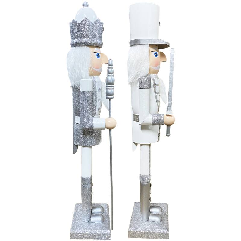24 inch White and Silver Nutcracker, Set of 2