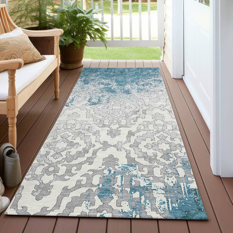 Machine Washable Indoor/ Outdoor Chantille Transitional Rug - Teal - 2'3" x 7'6"