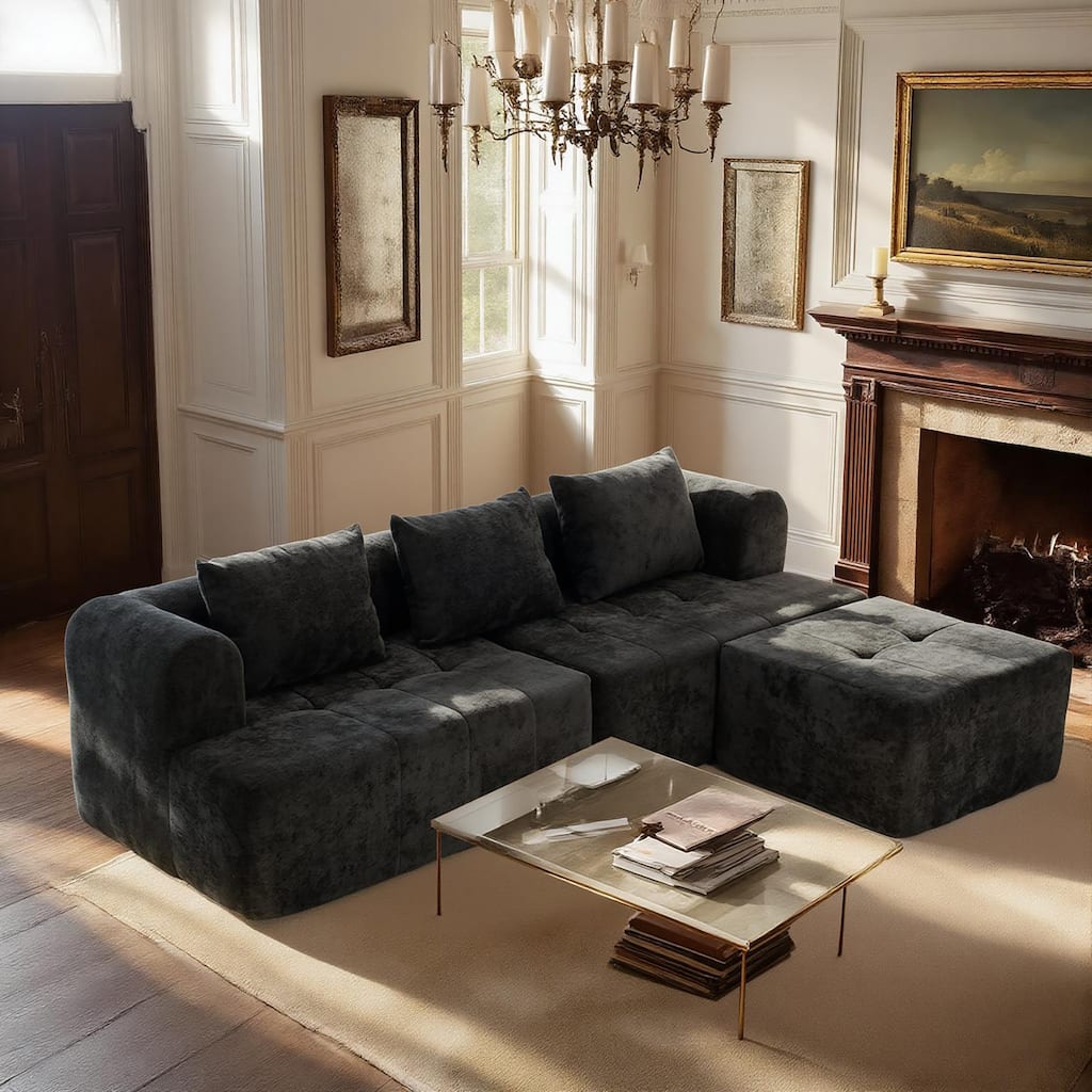 Chenille L Shaped Couch Boneless Couches for living room Tufted Sectional with Ottoman Modern Cloud Sofa