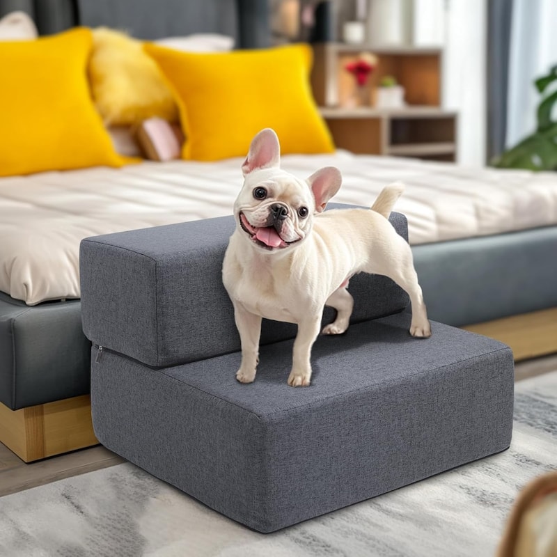 WOWMAX Dog Stairs Ramp for Beds and Sofas, Foldable Modular Pet Steps for Small Dogs, Non-Slip Durable Design,Gray - 18x16x12"